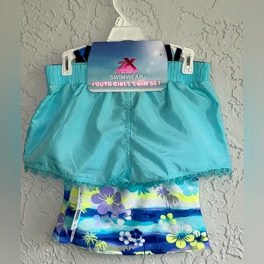 ZeroXposur Youth Girls 3-Piece Swim Set - Blue and Purple (NWT) - Size 7/8
